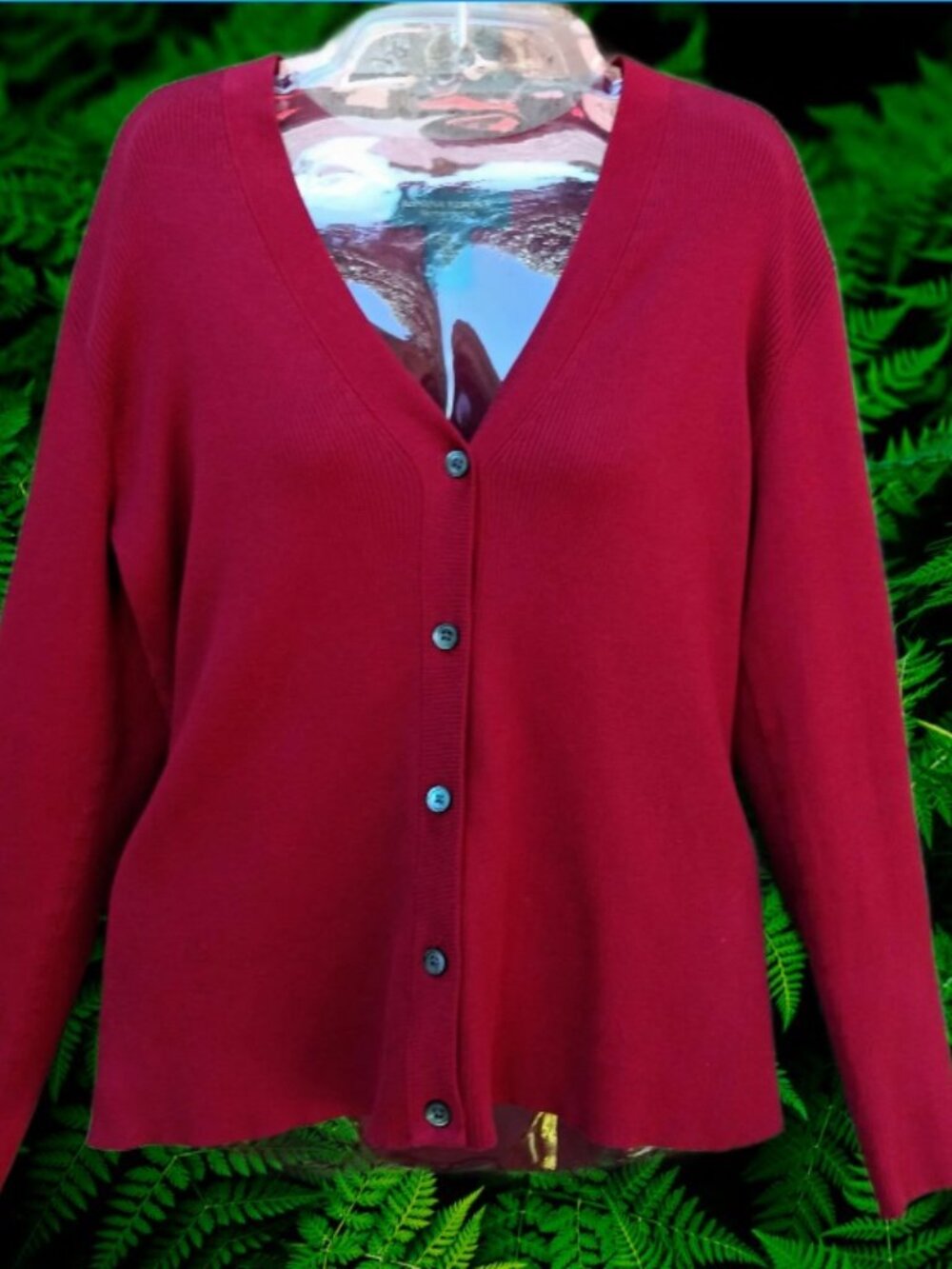 Banana Republic Womens Rib Knit Sweater Cardigan Button Front V-neck Red Size XL